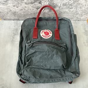FJALLRAVEN Kanken Backpack Gray with Red Straps Canvas